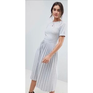 ASOS DESIGN Grey Pleated Skirt Midi Dress Size 10
